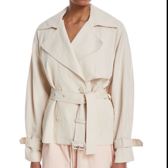 Vince S M Cropped Trench Coat Blazer Spring Jacket Ivory Cream Beige - Picture 11 of 14